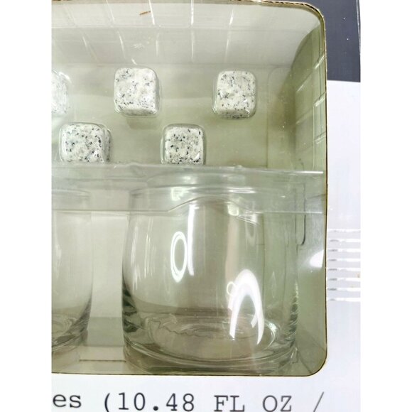Whiskey Gift Set 2 Lowball Glasses 6 Stone "Ice" Cubes New Original Sealed Box - Picture 4 of 10